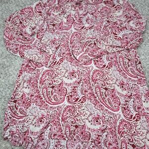 ​Bit & Bridle Women Plus 1X Paisley Button Down Shirt Boho Western Rayon Red Pin